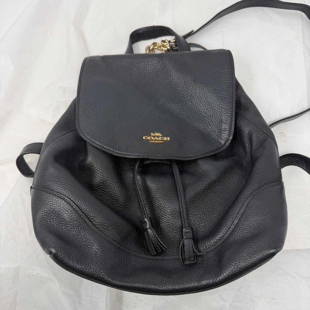 Coach Elle Backpack Black Pebbled Leather Gold Hardware F72645 Tassel Detail